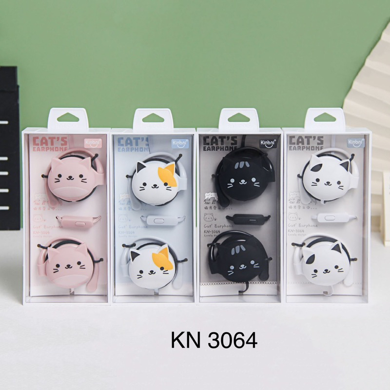 [KN-3064] Headset Earphone Karakter Motif Animal KUCING / Earphone CAT HEAD / Cute Cat Earphone