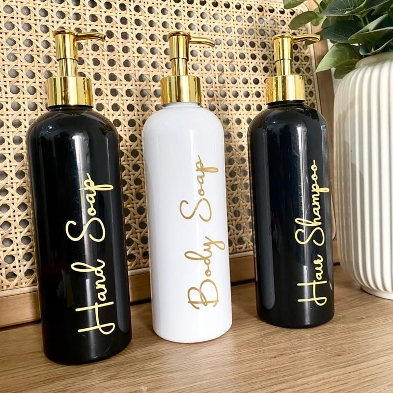 Botol isi ulang + LABEL STIKER 500ml Hitam Putih Pump | Wadah Reffil Refil Sabun Shampo Travelling Traveling Body Soap Hand Wash | Set Botol Sticker isi ulang tutup pump spray fliptop |