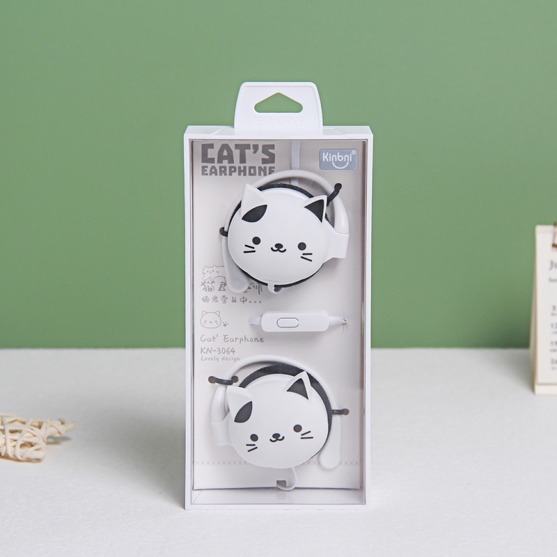 [KN-3064] Headset Earphone Karakter Motif Animal KUCING / Earphone CAT HEAD / Cute Cat Earphone