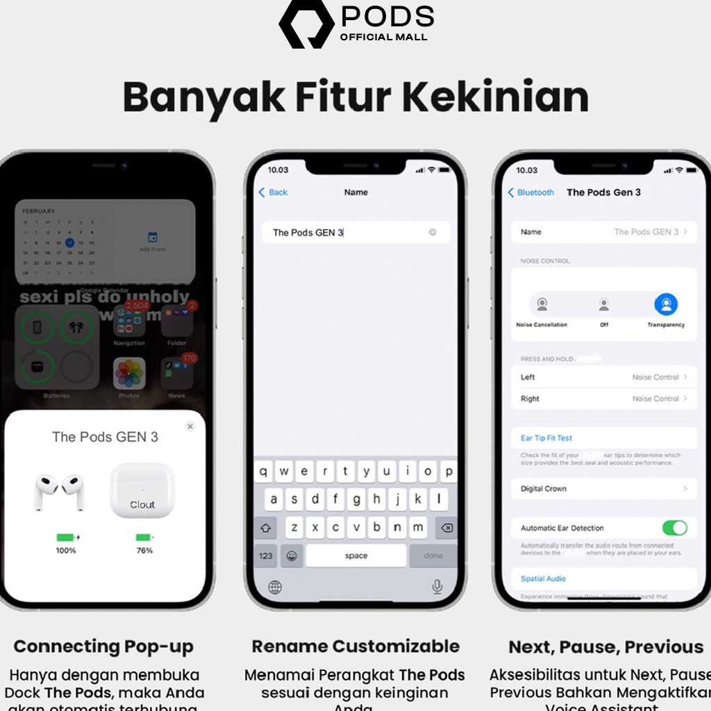 [BEST SELLER] ThePods 3rd Generation Gen 3 2023 Wireless Charging Case (IMEI &amp; Serial Number Detectable + Spatial Audio) Final Upgrade Version 9D Hifi True Wireless Bluetooth Headset Earphone Earbuds Headphone Spatial Audio TWS By Pods Indonesia (BU5)