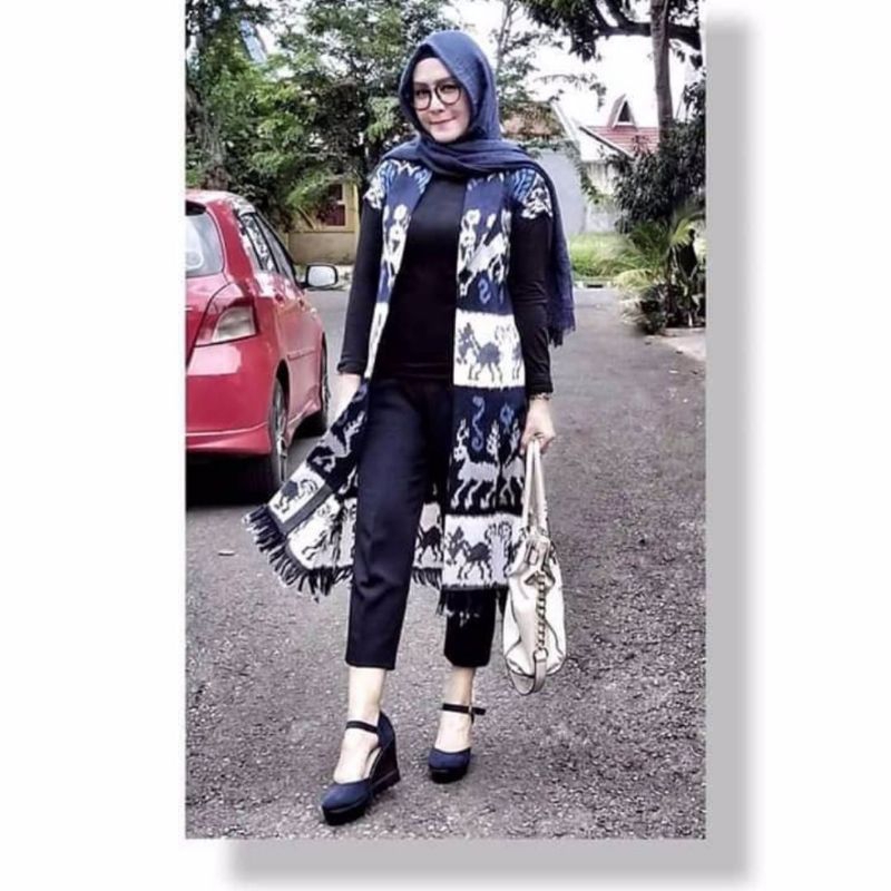 Baju Tenun Motif Hewan-Long dress-long cardigan tenun-Long dress wanita kekinian-long cardigan tenun