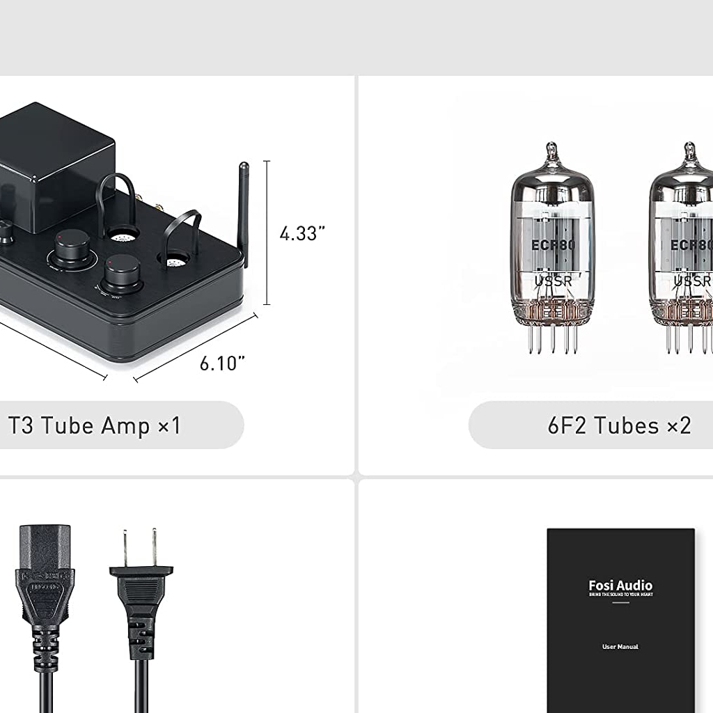 Fosi Audio Amplifier Bluetooth 5.0 Headphone Port Vacuum Tube 50Wx2 - T3 - Black