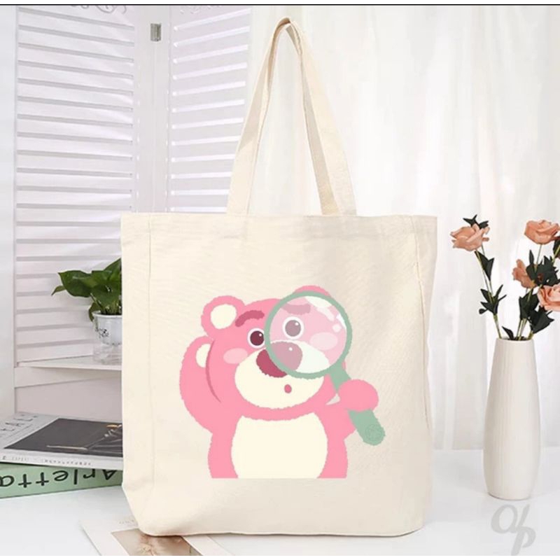 Totebag Kanvas Motif Toy Story Lotso Tas Selempang Canvas Tas Kuliah Kekinian