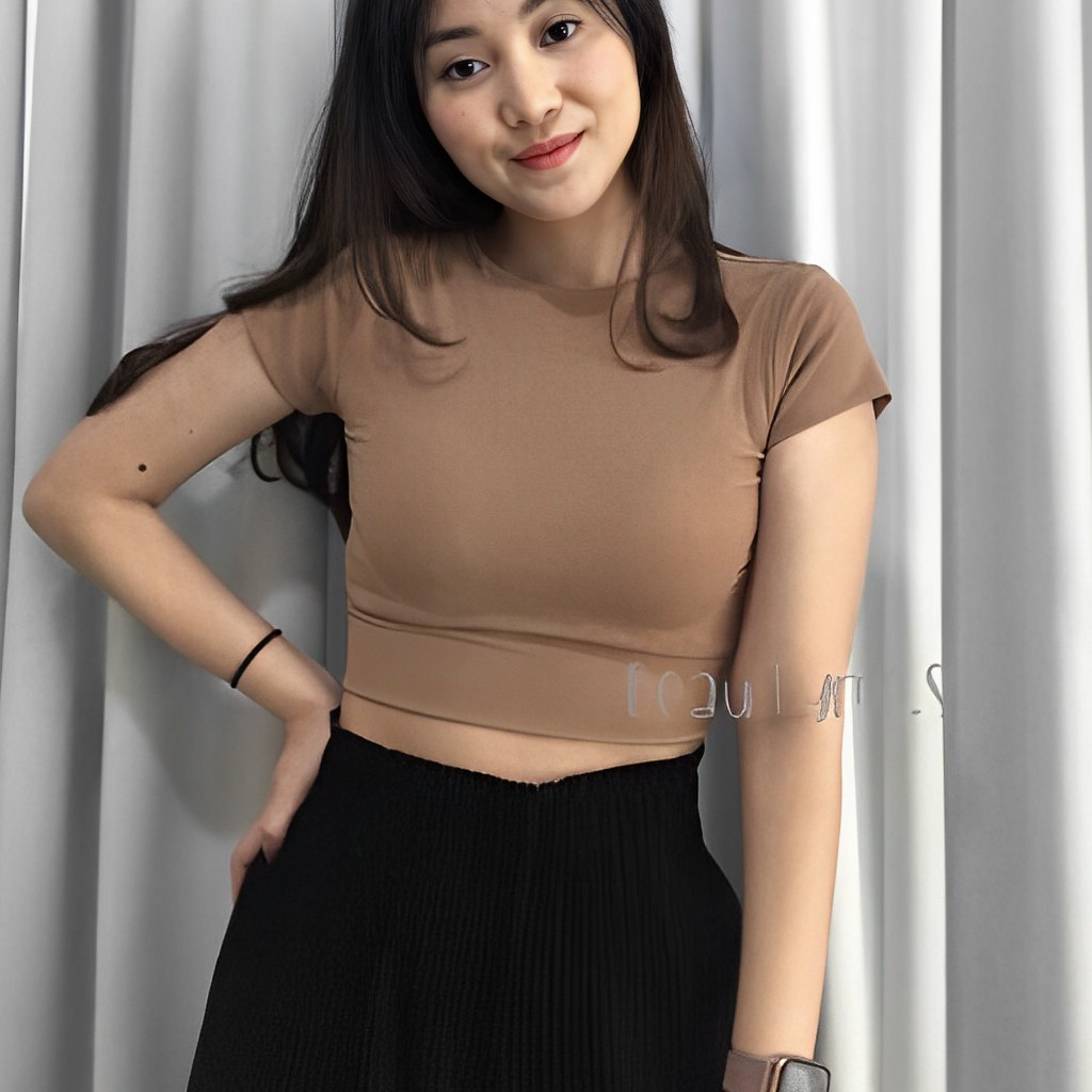 GSC - Kaos Crop Top Turtle Neck Double Layer / Crop Top Wanita Polos