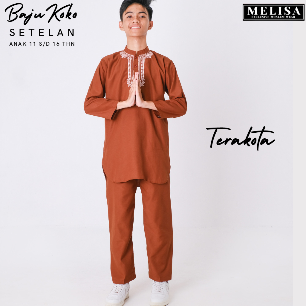 Baju Koko Anak Setelan Pakistan Anak Tanggung Size 11 12 13 14 15 16 Bahan Poli Katun Premium Lengan Panjang Warna Terakota