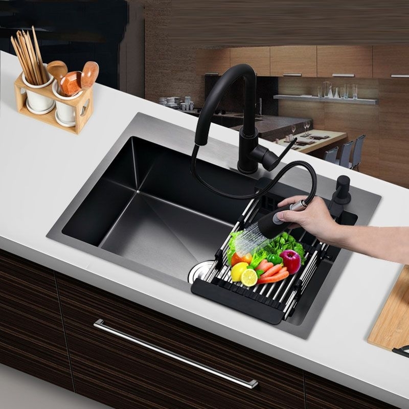 Paket Lengkap Kitchen Sink 6045 Paket Kran Tarik Hitam Bak cuci piring Tirisan Tarik