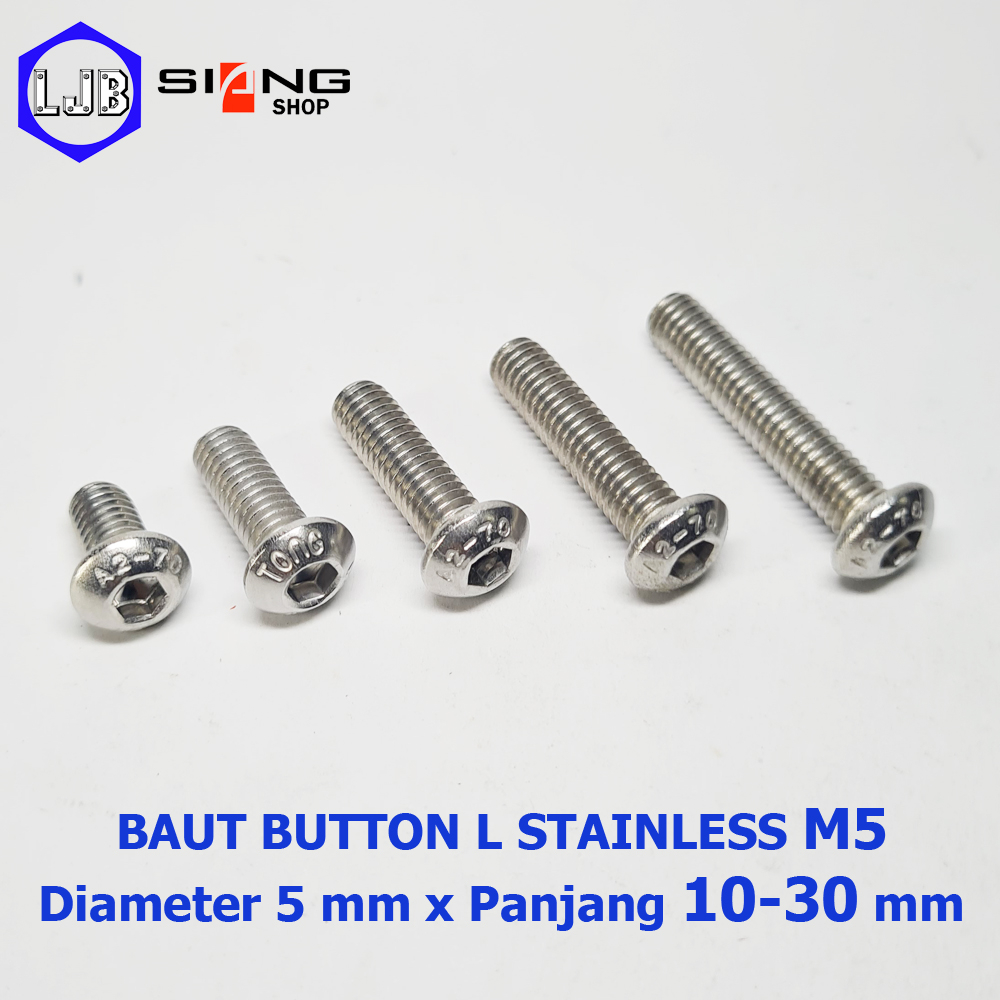 Baut Button L M5 Stainless 304 A2-70 Panjang 10 sd 30 mm