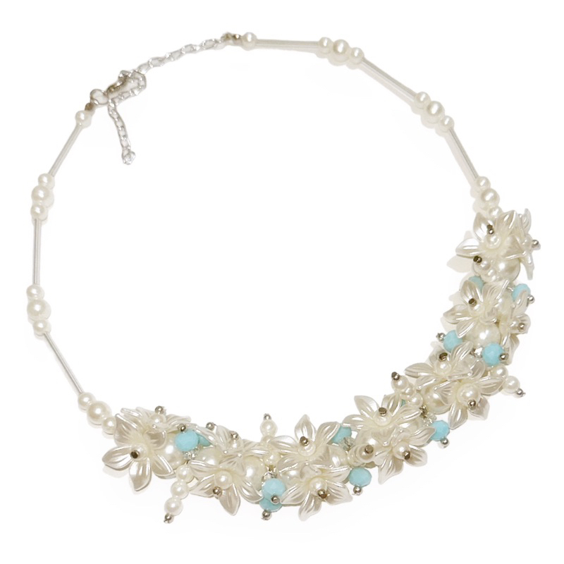 Ellery Flowery Crystal Pearl Necklace Kalung Panjang Hijab Bunga Kristal Mutiara