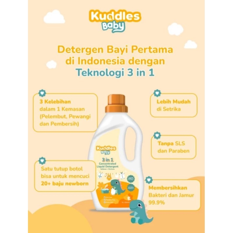 Kuddles Baby 3in1 Natural Baby Detergent  / Pelembut, Pewangi dan Pembersih