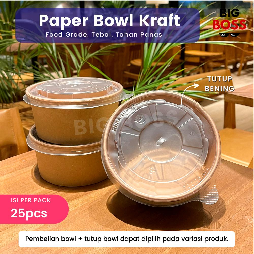 [ISI 25PCS] Paper Bowl Kraft Coklat Laminasi / Mangkok Kertas  + Tutup / Paper Rice Bowl