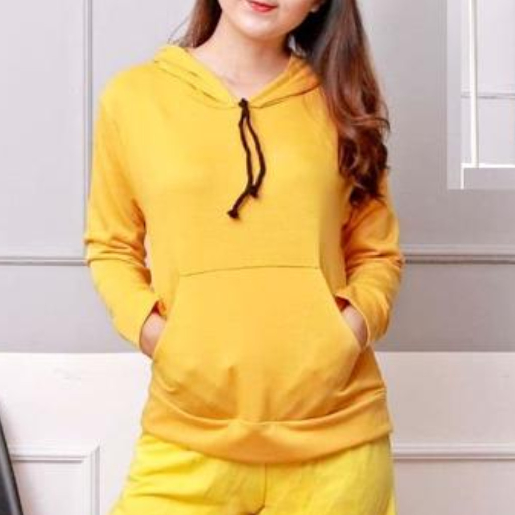 FenishaStore Sweater Hoodie Polos Wanita Trendy Ukuran M-L-XL-XXL Bahan Babyterry Bisa Bayar Ditempat COD