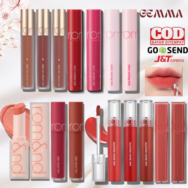 (GOSEND/COD) ROMAND JUICY LASTING TINT BLUR FUDGE TINT DEWY FUL WATER TINT MILK TEA VELVET ZERO VELVET GLASTING WATER LIP CREAM LIPSTIK KOREA