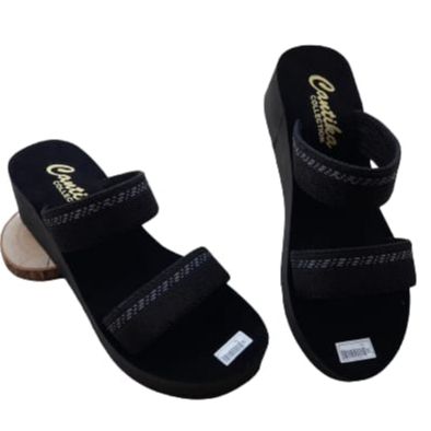 Sandal Wedges Spon Tinggi 5cm Sendal Wedges Wanita Tali Webbing Ban Dua