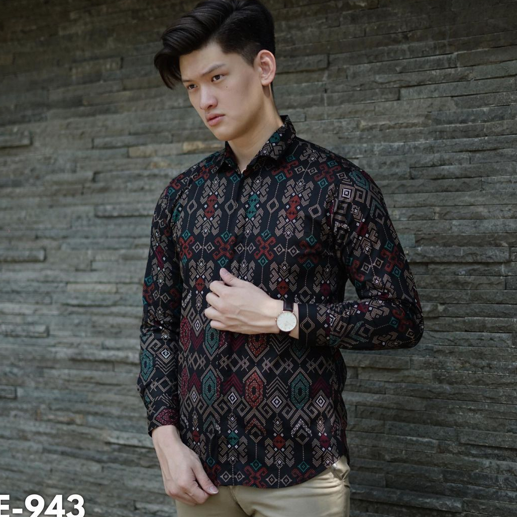 Credomenstore Kemeja Batik Songket Hitam / Kemeja Batik Pria Lengan Panjang / Baju Batik Cowok