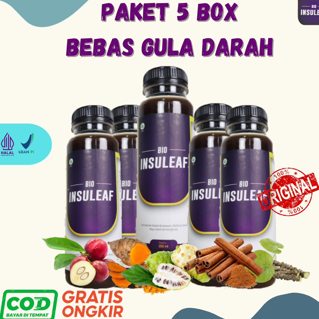 

Bio Insuleaf Paket 5 Botol Herbal Original Mengatasi Kencing Manis Menurunkan Gula Darah Per Botol isi 250 ml