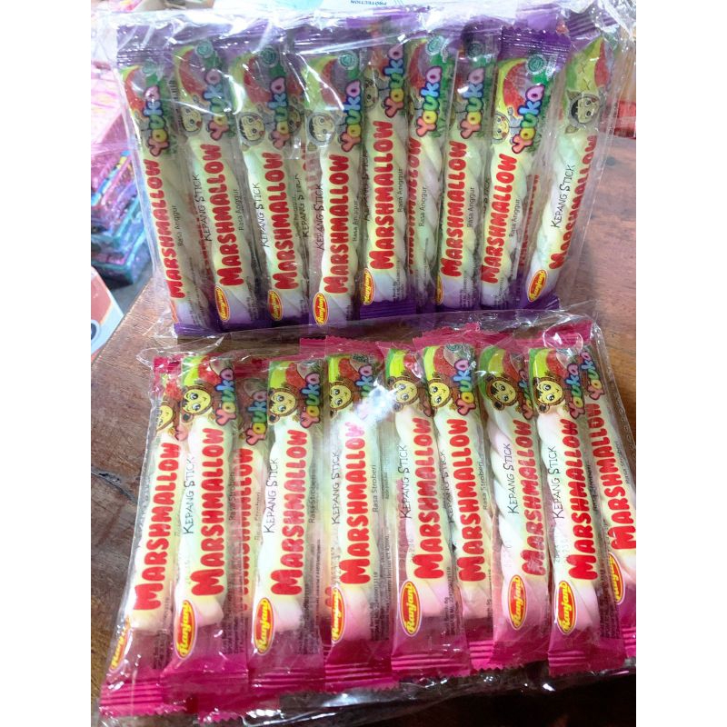 

YOUKA MARSHMELLOW KEPANG STICK 1 PACK ISI 20PCS @6grTERSEDIA 2 RASA ANGGUR DAN STROBERRY STOK DIKIRIM RANDOM