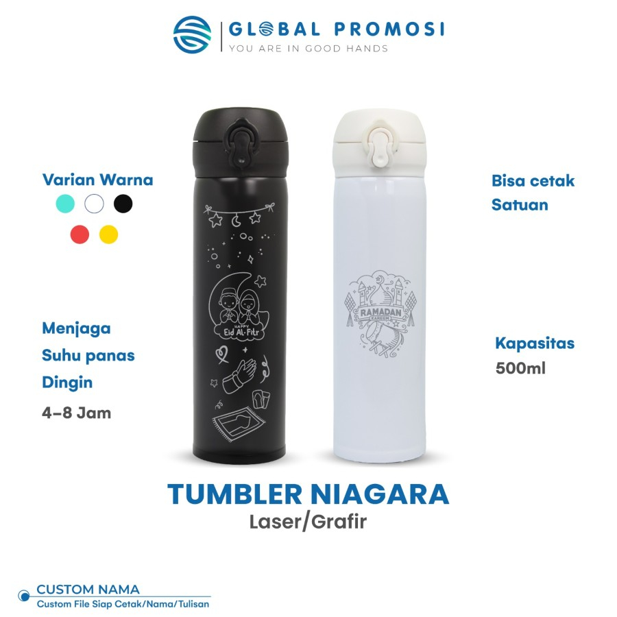 Tumbler Custom Niagara Laser Grafir Nama/Logo/Karakter Souvenir Promosi Murah