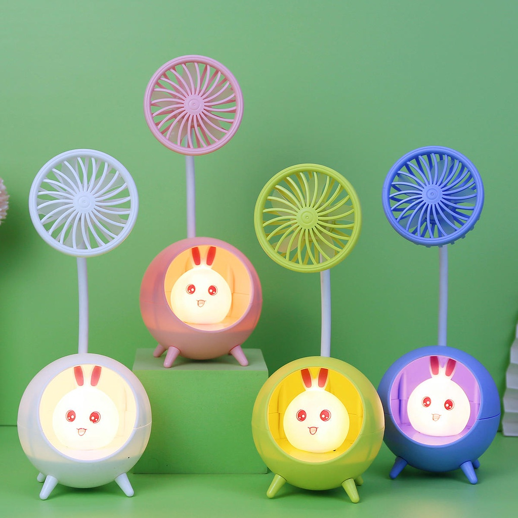 Lampu Kipas Meja Belajar Terbaru / Desktop Fan Lamp Portable Karakter LED