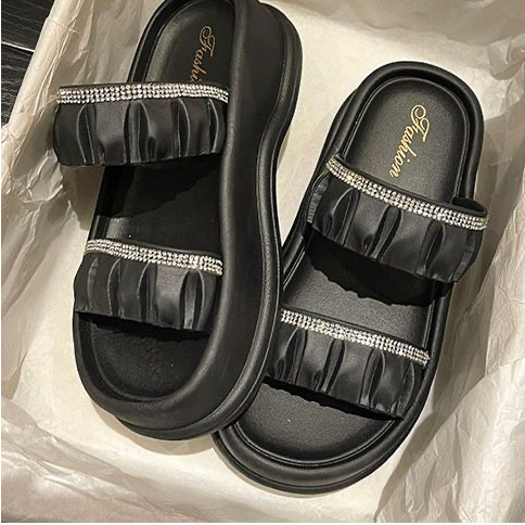 Sandal Wedges Wanita Empuk Tebal Import ANGELIN / Sandal Wedges Wanita Jelly Platform Karet Import Korea Terbaru