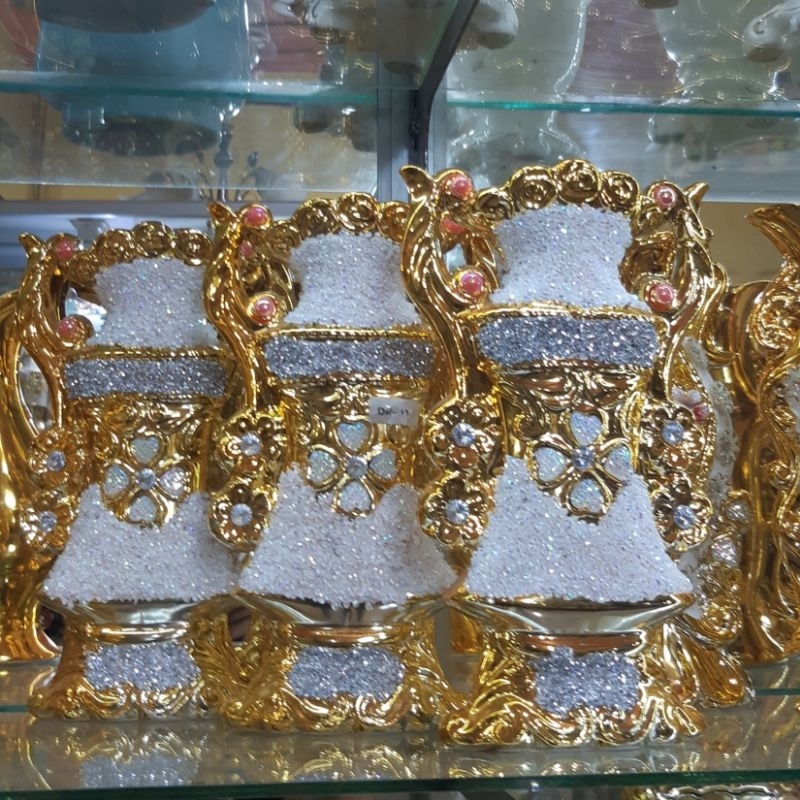 3 Pcs Pajangan Guci Warna Gold Tinggi 25 Cm Warna Mewah Elegan Pajangan Lemari Kaca Hiasan Lemari Su