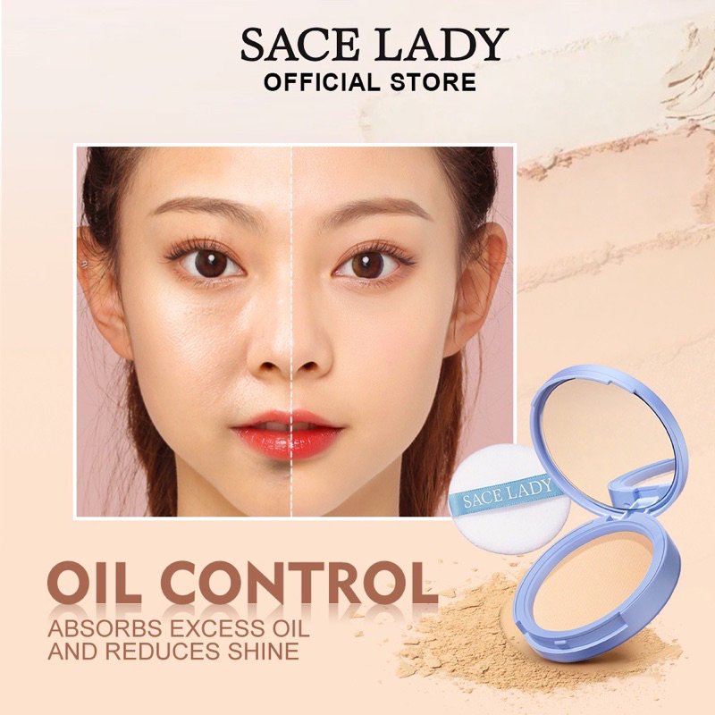 【Official Outlet】 SACE LADY - Face Powder Matte Oil Control Waterproof Flawless Bedak Padat Ringan Tahan Air Tahan Lama Makeup Setting Compact Face Powder With Puff Viral BPOM