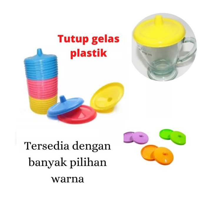 ((MTK) Penutup Kopi Teh Gelas Minum Plastik Lusinan Tutup Gelas Plastik Warna