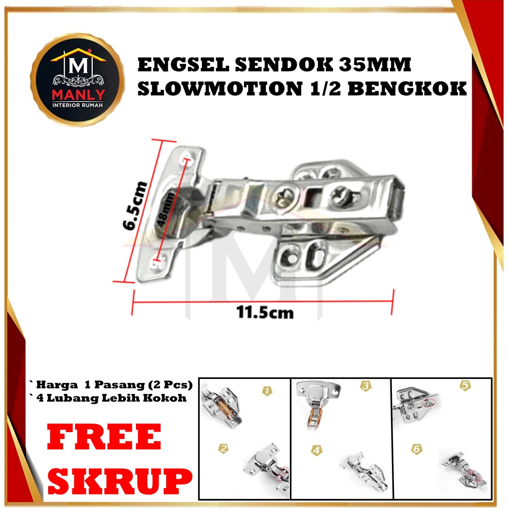 Engsel Slow Motion 35mm Sendok Stainless Steel lurus/setengah bengkok/full bengkok