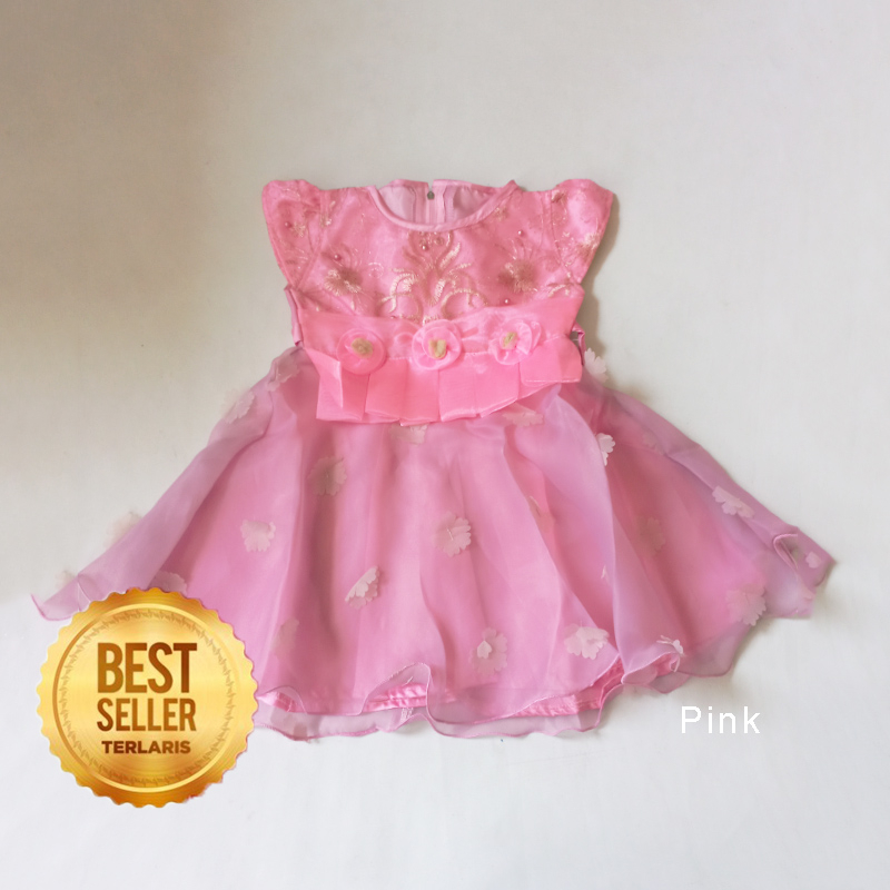 Baju Bayi 0 6 Bulan Newborn Dress Anak Warna Marun Gaun Pesta Ulang Tahun Kondangan Nikahan Hari Raya Bahan Organza Terlaris KA104