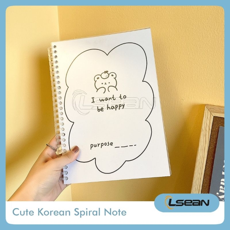 Notebook Spiral Cute Aesthetic Korean Hand Book Bear School Office