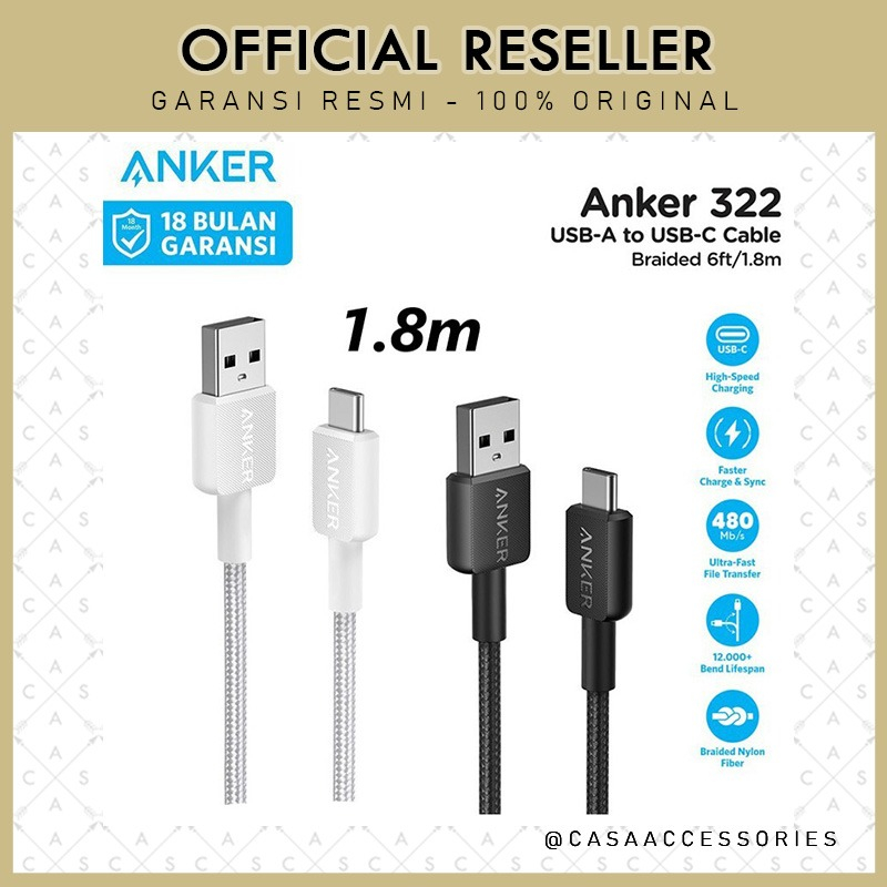 Anker 322 USB-A to USB-C Kabel Data Cable 6ft 1.8m Braided - A81H6