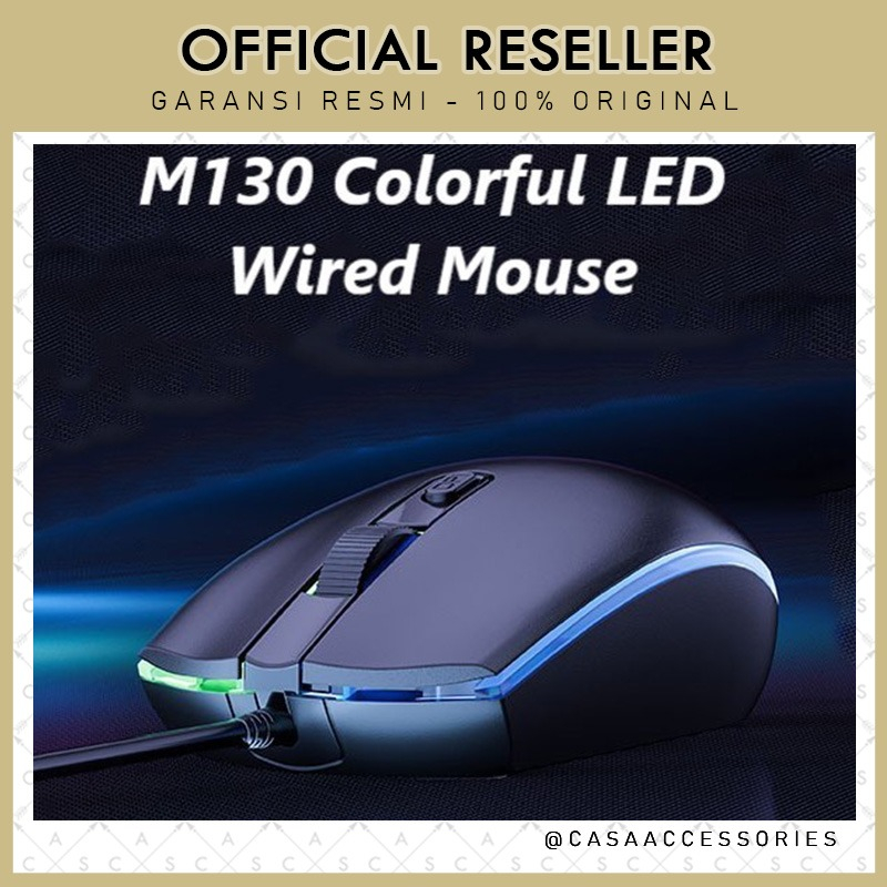 Robot M130 Colorful LED Wired Mouse Kabel Office Mouse 3 Kecepatan DPI