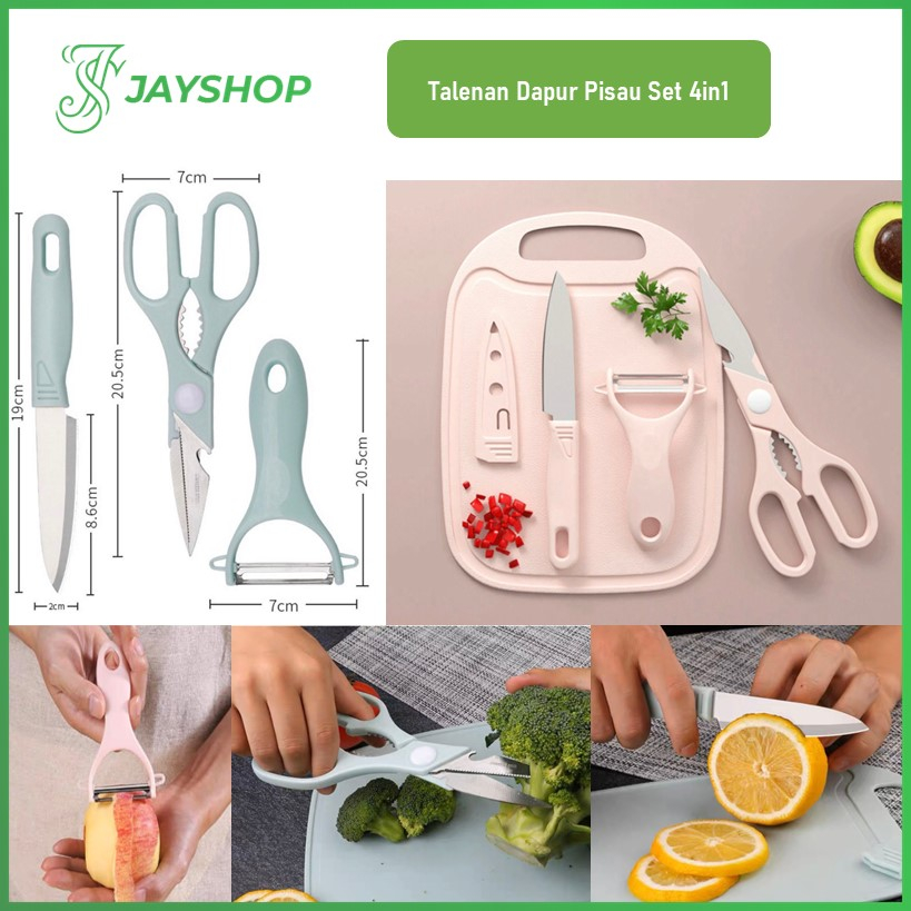 Pisau Set 4in1 Talenan Gunting Dapur Pengupas Buah Knife Peeler Set 4in1