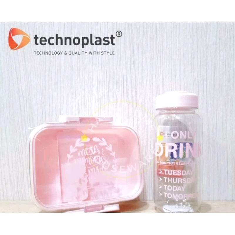TECHNOPLAST Paket Hemat Quotes Set/Kotak Bekal & Botol Kata-Kata 670ml