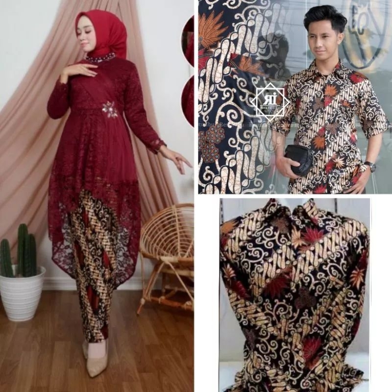COUPLE KEBAYA BRUKAT SELENDANG HIJAB MODERN/SET KEBAYA PESTA/KEBAYA TUNANGAN/KEBAYA AKAD