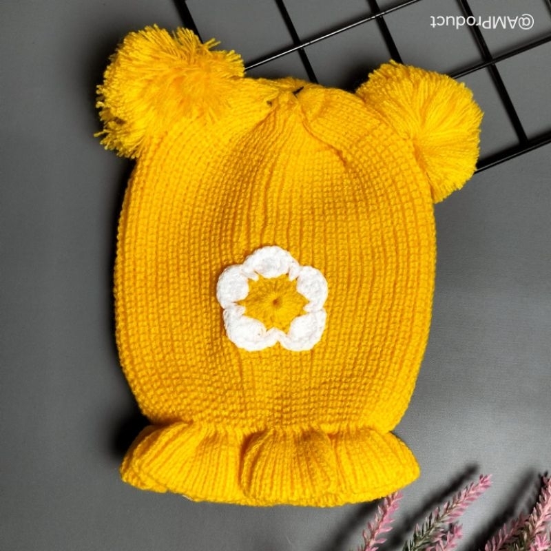 topi kupluk rajut bayi perempuan 3-36 bulan motif bunga