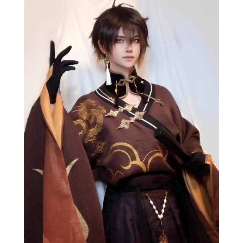 [ RENTAL ] Zhongli Hanfu Fanart 1/3 Delusion Antiquities Cosplay Kostum Sewa Genshin Impact Fullset 