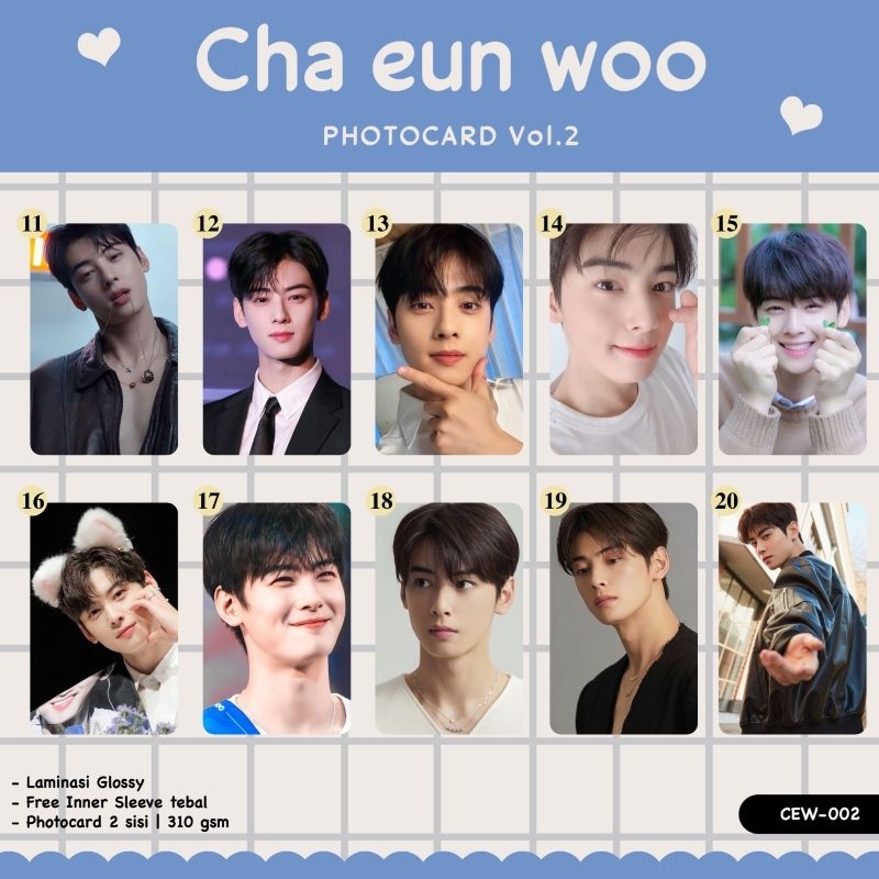 PHOTOCARD CHA EUN WOO 2 SISI FRONT BACK LAMINASI