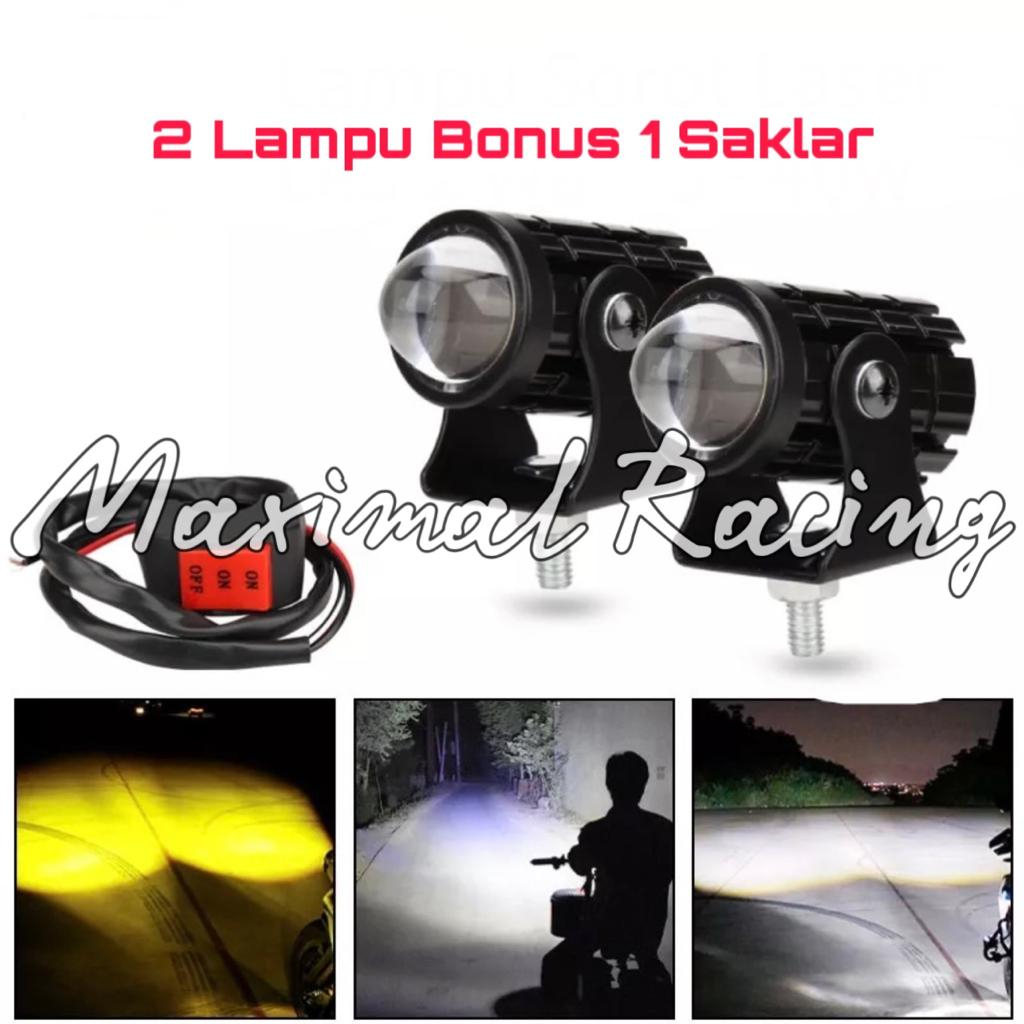 Lampu Tembak Laser 12~80Volt Led D2 Mini 2 Warna - Lampu Tembak Sorot Foglamp Mini D2 Laser Gun Bonus Saklar