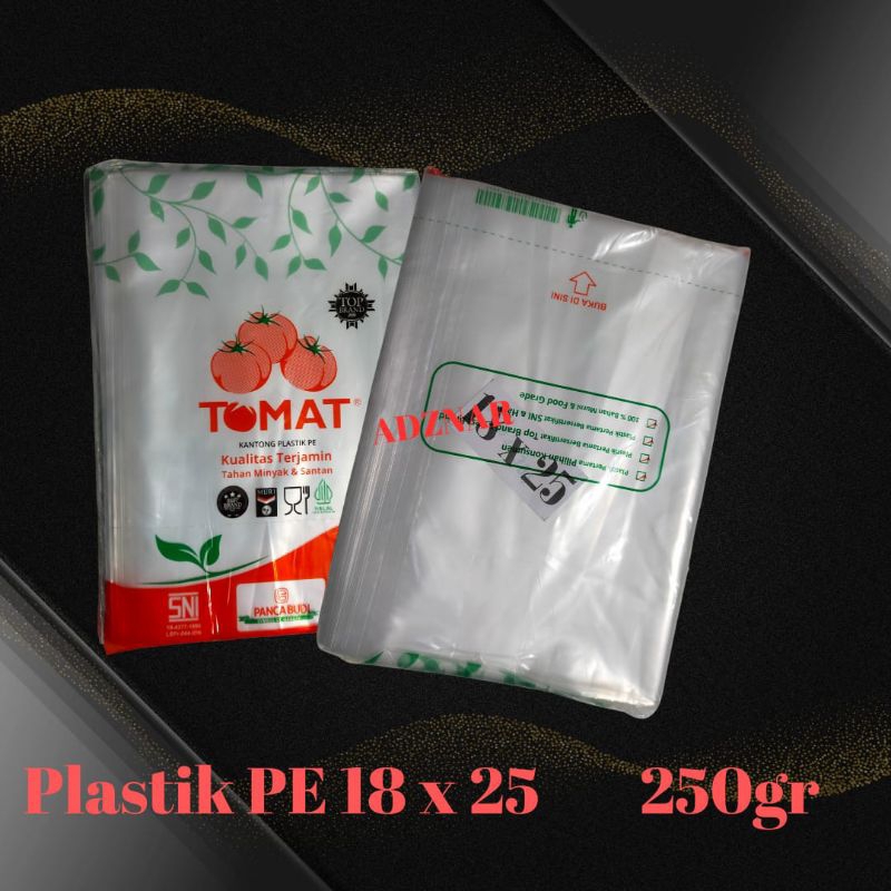 Kantong plastik PE Cap Tomat ukuran 1kg(18x25) / plastik PE berat 250g