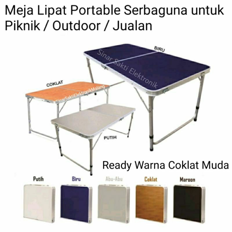 Meja Lipat Portable Besar Serbaguna Makan Camping Outdoor Koper HPL untuk Jualan Piknik Aluminium