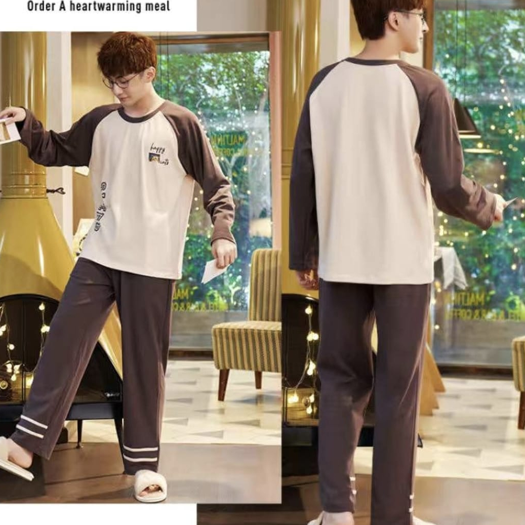 Baju tidur piyama cowok bahan kaos import lengan panjang celana panjang PPkaosCowok57