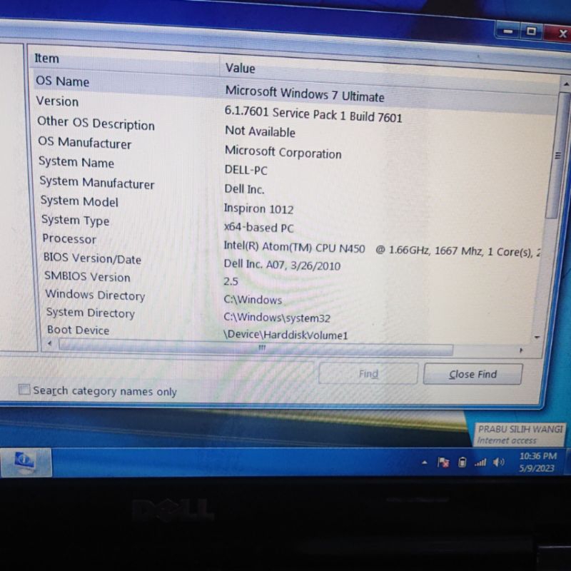 LAPTOP NOTEBOOK DELL INSPIRON 1012 { RAM 2GB hardisk 320GB } LAYAR 10 IN | WINDOWS 7 | SIAP PAKAI