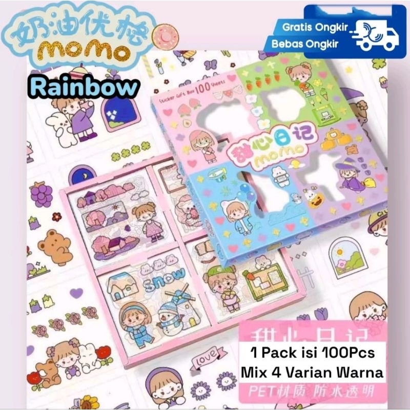 Sticker Momo 2D Rainbow Stiker Momo Warna Warni Isi 100 Pcs