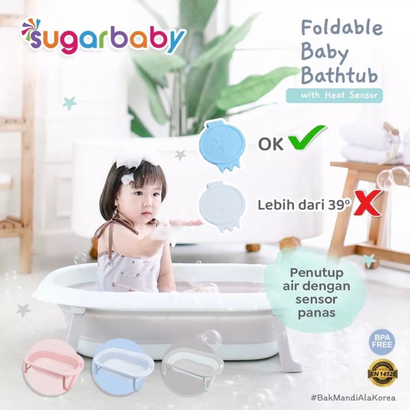 SUGAR BABY - FOLDABLE BATH TUB BABY - Bak Mandi Bayi Lipat dengan Sensor Panas - Bak Bayi