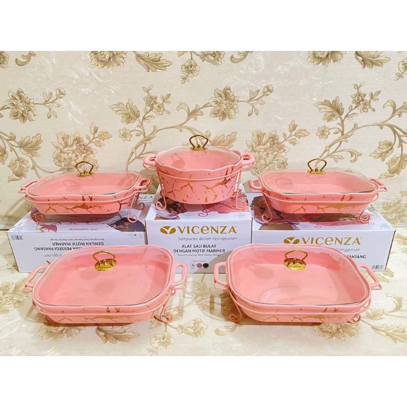 set basi wadah saji prasmanan vicenza marbel pink keramik sultan