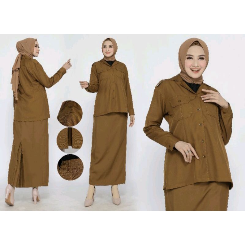SERAGAM. KHAKY TUA K-2 BAHAN ROK A/ROK SPAN BAHAN KATUN FREE HIJAB NON FURINH