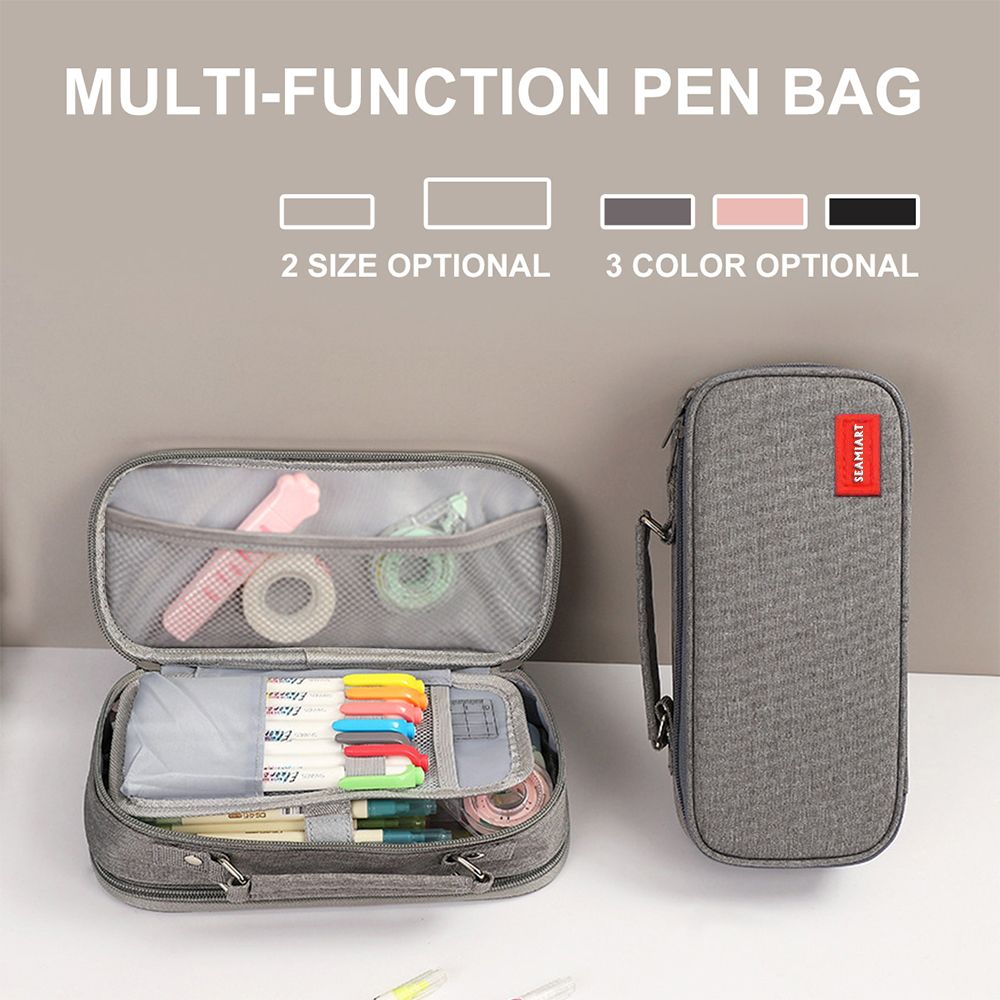 

SeamiArt Big Capacity Zipper Pencil Case Multifunction Double Layer Pen Bag Tas pensil Kantong pen