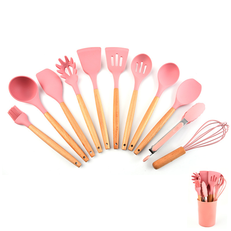 Sutil Silicone Set 12pcs Spatula Silikon Gagang Kayu Sodet Capitan Peralatan Masak Anti Panas Kitchen Set Free Wadah