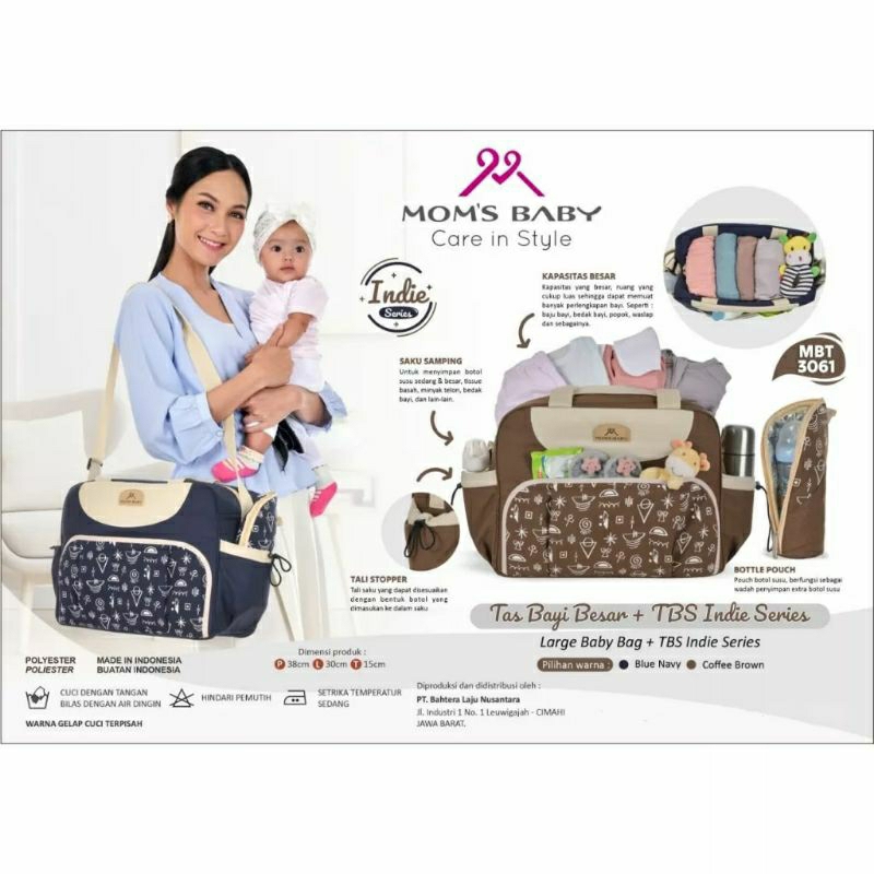 Moms baby tas bayi besar + tempat botol susu indie series