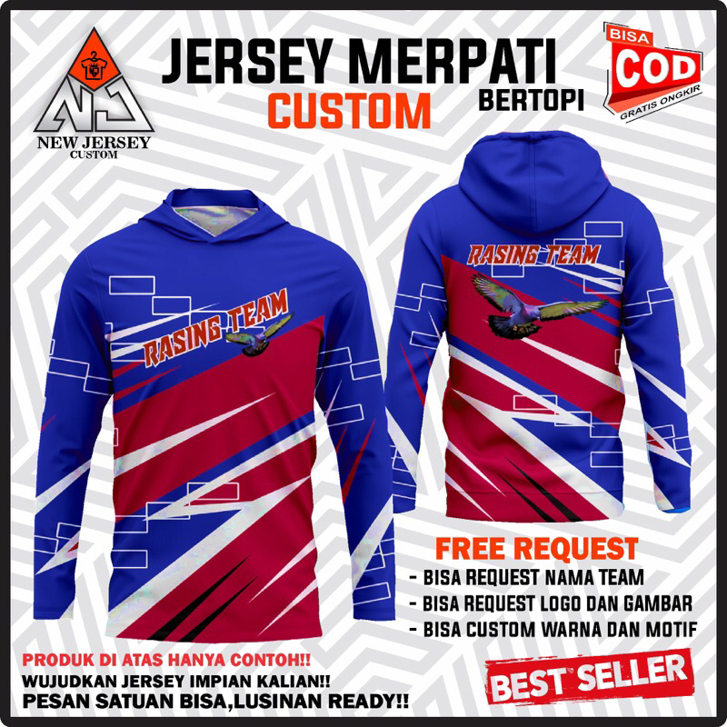 Kaos Jersey Merpati Bertopi Custom Nama Warna motif